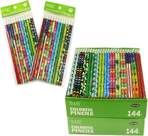 S & E TEACHER'S EDITION Assorted Colorful Pencils, Wooden Pencil with Eraser, Pencil Assortment, Novelty Kids, Awards & Incentives Pencils, 2 HB, 12 Colors 144pcs. in Kuwait
