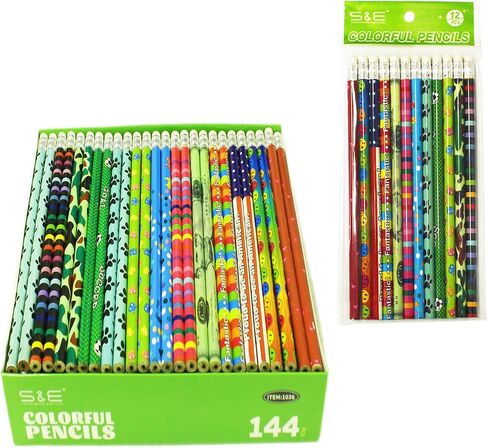 S & E TEACHER'S EDITION Assorted Colorful Pencils, Wooden Pencil with Eraser, Pencil Assortment, Novelty Kids, Awards & Incentives Pencils, 2 HB, 12 Colors 144pcs. in Kuwait