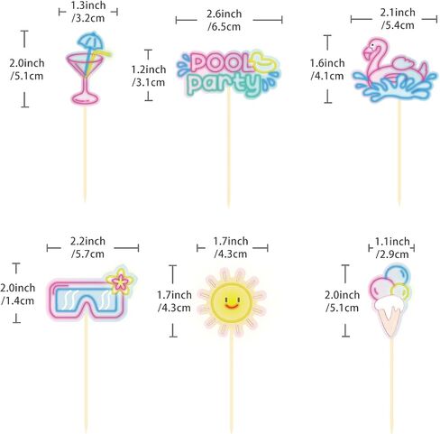 30 Pack Summer Pool Party Cupcake Toppers Neon Pool Party Decorations Picks for Hawaii Beach Pool Theme Wedding Baby Shower Birthday Party Supplies (Pool) in Saudi Arabia