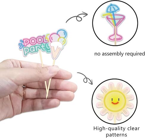 30 Pack Summer Pool Party Cupcake Toppers Neon Pool Party Decorations Picks for Hawaii Beach Pool Theme Wedding Baby Shower Birthday Party Supplies (Pool) in Saudi Arabia