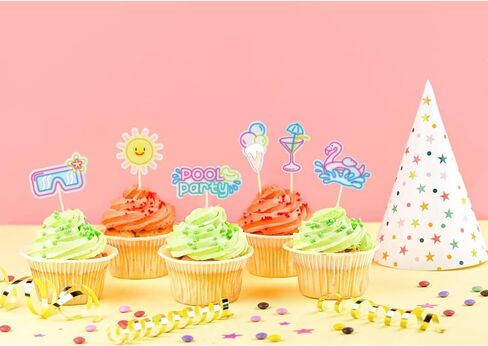 30 Pack Summer Pool Party Cupcake Toppers Neon Pool Party Decorations Picks for Hawaii Beach Pool Theme Wedding Baby Shower Birthday Party Supplies (Pool) in Saudi Arabia