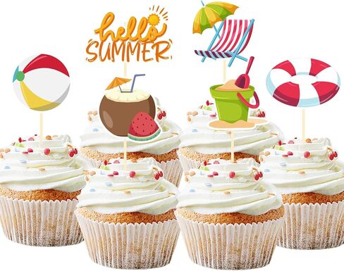 30 Pack Summer Pool Party Cupcake Toppers Neon Pool Party Decorations Picks for Hawaii Beach Pool Theme Wedding Baby Shower Birthday Party Supplies (Pool) in Saudi Arabia