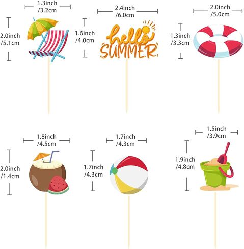 30 Pack Summer Pool Party Cupcake Toppers Neon Pool Party Decorations Picks for Hawaii Beach Pool Theme Wedding Baby Shower Birthday Party Supplies (Pool) in Saudi Arabia
