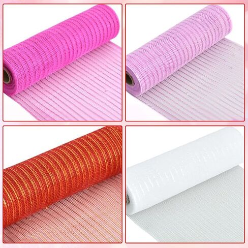 4 Roll Easter Poly Mesh Ribbon, 10 Inch x 30 Feet Metallic Poly Mesh Ribbon Pink Green and Yellow Glitter Foil Mesh Ribbon Decorative Mesh Rolls for DIY Wreath Crafts Party Decoration in Saudi Arabia