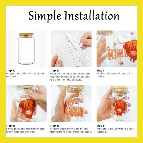 لفائف كوب Afritee UV DTF - 8 أوراق بنية مرتفعة البقر كاريب كارتون كارتون عاشق الأشعة فوق البنفسجية DTF Cup Transfers ملصقات شارات مقاومة للماء للزجاج ، عباد الشمس المرتفعات UV DTF فرك على القش الحرف in Kuwait