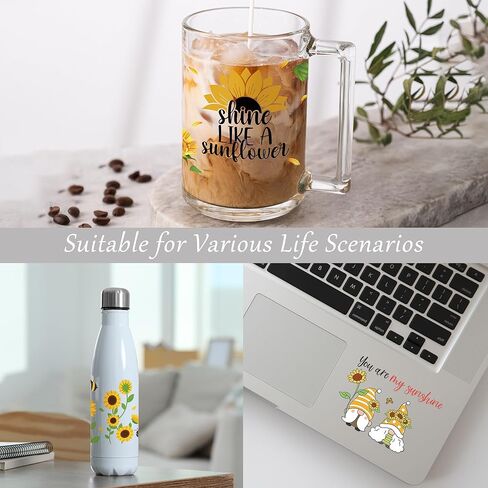 لفائف كوب Afritee UV DTF - 8 أوراق بنية مرتفعة البقر كاريب كارتون كارتون عاشق الأشعة فوق البنفسجية DTF Cup Transfers ملصقات شارات مقاومة للماء للزجاج ، عباد الشمس المرتفعات UV DTF فرك على القش الحرف in Kuwait