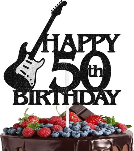 Rock Bass Cake Topper Guitar Themed 40th Happy Birthday Black Glitter - Perfect for a Rock 40th Birthday Party, 40th Anniversary Party, or Music Themed Party Decoration - LIANGSS in Saudi Arabia