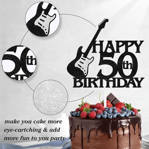 Rock Bass Cake Topper Guitar Themed 40th Happy Birthday Black Glitter - Perfect for a Rock 40th Birthday Party, 40th Anniversary Party, or Music Themed Party Decoration - LIANGSS in Saudi Arabia