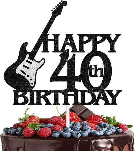 Rock Bass Cake Topper Guitar Themed 40th Happy Birthday Black Glitter - Perfect for a Rock 40th Birthday Party, 40th Anniversary Party, or Music Themed Party Decoration - LIANGSS in Saudi Arabia