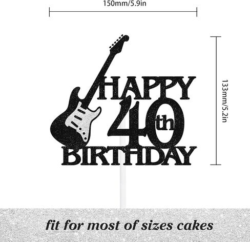Rock Bass Cake Topper Guitar Themed 40th Happy Birthday Black Glitter - Perfect for a Rock 40th Birthday Party, 40th Anniversary Party, or Music Themed Party Decoration - LIANGSS in Saudi Arabia