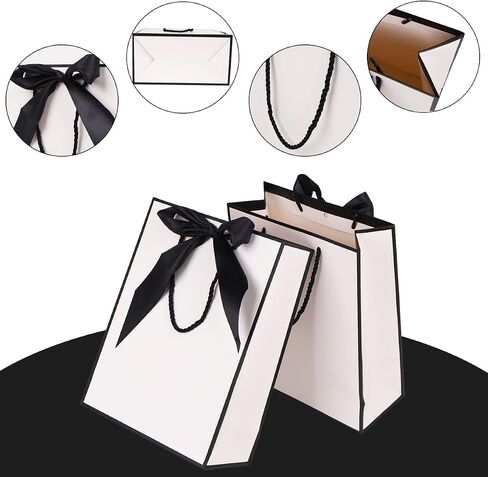 ZJHiome Gift Bags for Presents, 2 Pack Medium Paper Bags with Bow Ribbon Tissue Paper Cards Thank You Gift Bag with Handles for Christmas Holiday Birthday Shopping Bags(Black,White) in Kuwait