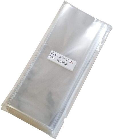 100 Pcs 3x8 (O) Clear Flat Cello Cellophane Bags Good for Bakery Cake Cookie Candies in Kuwait