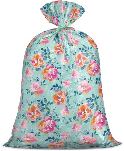 Loveinside Jumbo Large Plastic Gift Bag, Floral Design Plastic Bag with Tag and Tie for Birthday, Mother's Day, Wedding - 56" x 36", 1 Pcs - Mint Flower in Kuwait