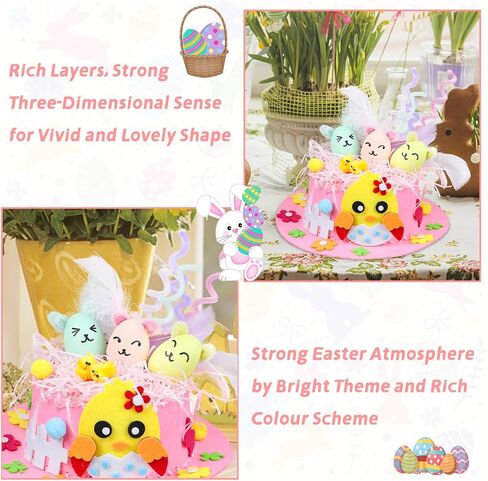 Derayee Easter Bonnet Kit for Kids ، Easter Chick Bunny Egg Diy Art Craft Kits Make Your Easter That for Easter Craft in Kuwait