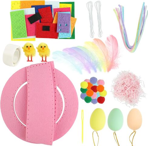 Derayee Easter Bonnet Kit for Kids ، Easter Chick Bunny Egg Diy Art Craft Kits Make Your Easter That for Easter Craft in Kuwait