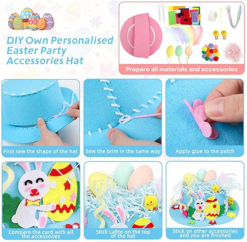 Derayee Easter Bonnet Kit for Kids ، Easter Chick Bunny Egg Diy Art Craft Kits Make Your Easter That for Easter Craft in Kuwait