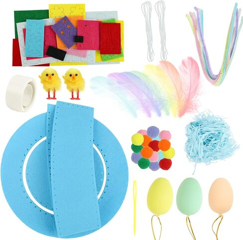 DERAYEE Easter Bonnet Kit for Kids, Easter Chick Bunny Egg DIY Art Craft Kits Make Your Own Easter Hat for Easter Craft in Kuwait