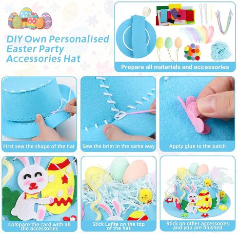 DERAYEE Easter Bonnet Kit for Kids, Easter Chick Bunny Egg DIY Art Craft Kits Make Your Own Easter Hat for Easter Craft in Kuwait