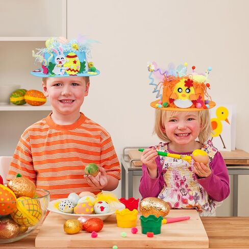 DERAYEE Easter Bonnet Kit for Kids, Easter Chick Bunny Egg DIY Art Craft Kits Make Your Own Easter Hat for Easter Craft in Kuwait