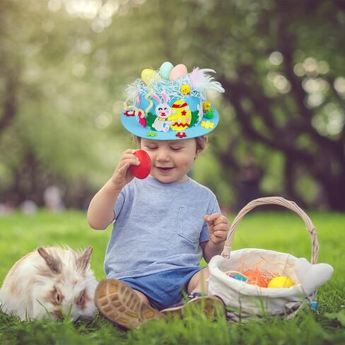 DERAYEE Easter Bonnet Kit for Kids, Easter Chick Bunny Egg DIY Art Craft Kits Make Your Own Easter Hat for Easter Craft in Kuwait