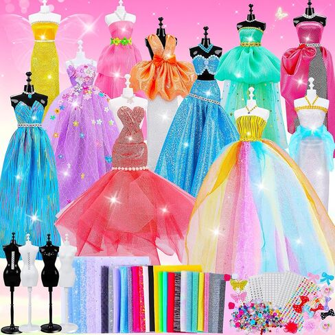 800+Pcs Fashion Designer Kit for Girls, Sewing Kit with 4 Mannequins, DIY Arts and Crafts Kit for Kids, Doll Clothes Making Kit, Girl Toys for Age 6 7 8 9 10 11 12 Year Old Gifts in Kuwait