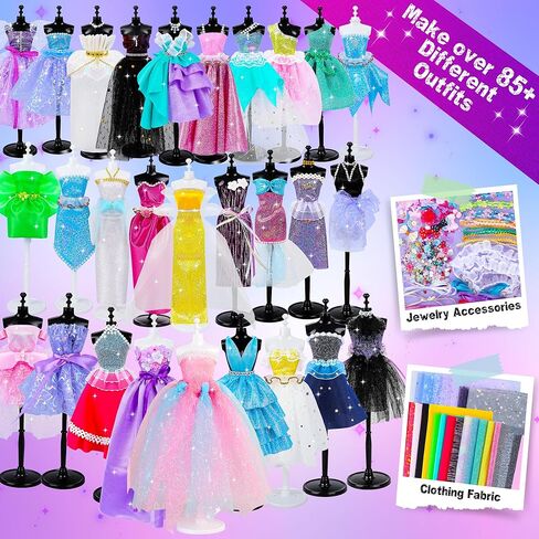 800+Pcs Fashion Designer Kit for Girls, Sewing Kit with 4 Mannequins, DIY Arts and Crafts Kit for Kids, Doll Clothes Making Kit, Girl Toys for Age 6 7 8 9 10 11 12 Year Old Gifts in Kuwait