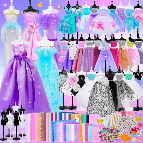 800+Pcs Fashion Designer Kit for Girls, Sewing Kit with 4 Mannequins, DIY Arts and Crafts Kit for Kids, Doll Clothes Making Kit, Girl Toys for Age 6 7 8 9 10 11 12 Year Old Gifts in Kuwait
