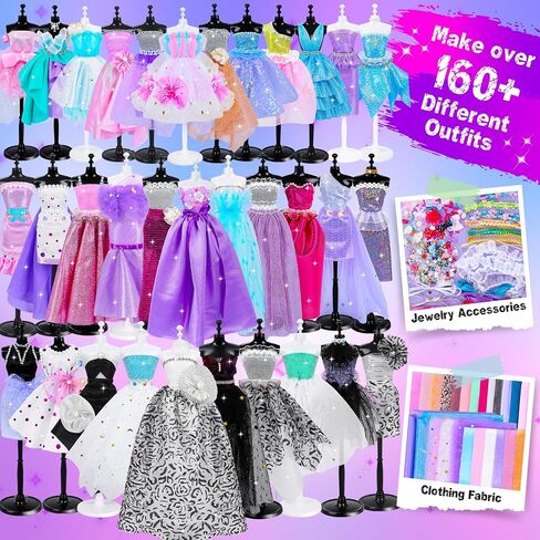800+Pcs Fashion Designer Kit for Girls, Sewing Kit with 4 Mannequins, DIY Arts and Crafts Kit for Kids, Doll Clothes Making Kit, Girl Toys for Age 6 7 8 9 10 11 12 Year Old Gifts in Kuwait