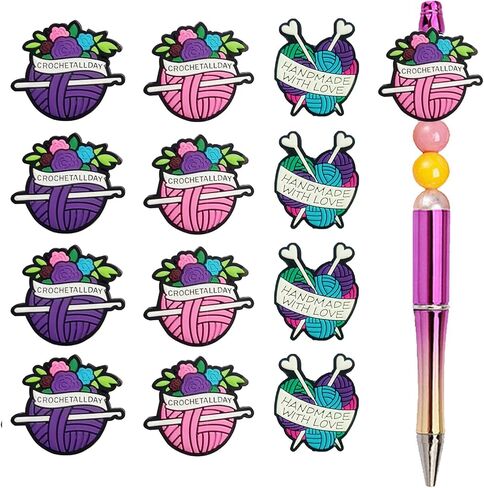 12Pcs Crochet Focal Beads for Pens Characters Embroidery Yarn Silicone Focal Beads Crochet Hook Yarn Beads for Keychain Making Bracelet DIY Gifts Beaded Pens in Saudi Arabia