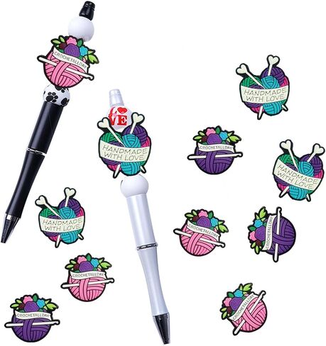 12Pcs Crochet Focal Beads for Pens Characters Embroidery Yarn Silicone Focal Beads Crochet Hook Yarn Beads for Keychain Making Bracelet DIY Gifts Beaded Pens in Saudi Arabia