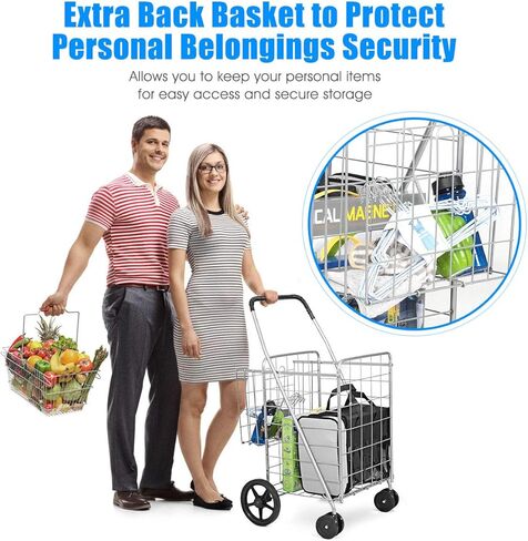 عربة التسوق في Augester STILITY ATTILITY ، عربة تسوق قابلة للطي مع سلة مزدوجة وعجلات دوارة ، عربات قابلة للانهيار والثقيلة بسهولة لالتقاط أمتعة غسيل للبقالة (أسود) in Kuwait
