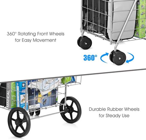 عربة التسوق في Augester STILITY ATTILITY ، عربة تسوق قابلة للطي مع سلة مزدوجة وعجلات دوارة ، عربات قابلة للانهيار والثقيلة بسهولة لالتقاط أمتعة غسيل للبقالة (أسود) in Kuwait