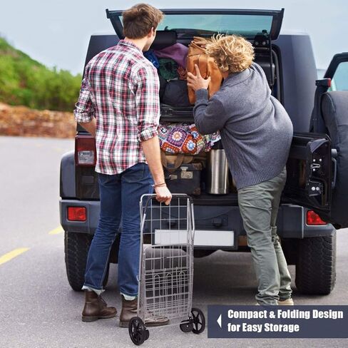 عربة التسوق في Augester STILITY ATTILITY ، عربة تسوق قابلة للطي مع سلة مزدوجة وعجلات دوارة ، عربات قابلة للانهيار والثقيلة بسهولة لالتقاط أمتعة غسيل للبقالة (أسود) in Kuwait