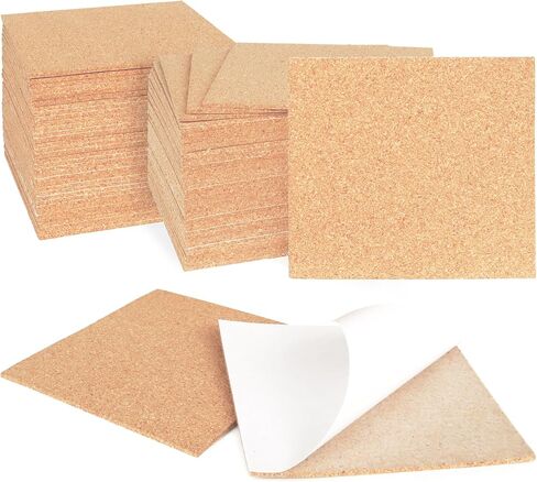 24 Pcs 2mm Thick Self-Adhesive Cork Sheets Cork Coasters, 4 x 4 Inch Square Cork Board Cork Tiles, Backing Cork Mats with Strong Adhesive-Backed for DIY Coasters in Saudi Arabia