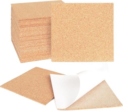 24 Pcs 2mm Thick Self-Adhesive Cork Sheets Cork Coasters, 4 x 4 Inch Square Cork Board Cork Tiles, Backing Cork Mats with Strong Adhesive-Backed for DIY Coasters in Saudi Arabia