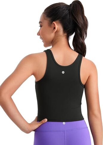 CRZ YOGA Girls Butterluxe Double Lined U Back Tank Tops Crop - Dance Yoga Athletic Casual Crew Neck Tight Kids Teen in Kuwait