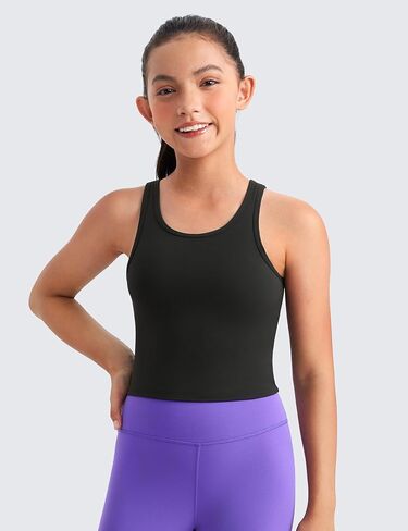 CRZ YOGA Girls Butterluxe Double Lined U Back Tank Tops Crop - Dance Yoga Athletic Casual Crew Neck Tight Kids Teen in Kuwait