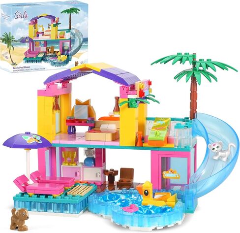 Dream Girls Beach House Building Sets Friends Seaside Villa 360 Pieces City Family Playset Boys Vacation Hut Model Building Kit STEM Toys Gift for Kids Aged 6-12 in Saudi Arabia