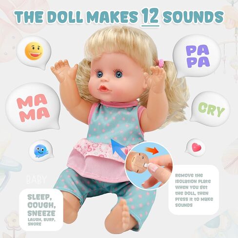 12 Inch Baby Doll- Interactive Talking Feeding Reborn Baby Dolls with Different Sounds and Accessories, Pretend Play Preschool Toys Gift for Girls 2 3 4 5+ Years Old in Saudi Arabia