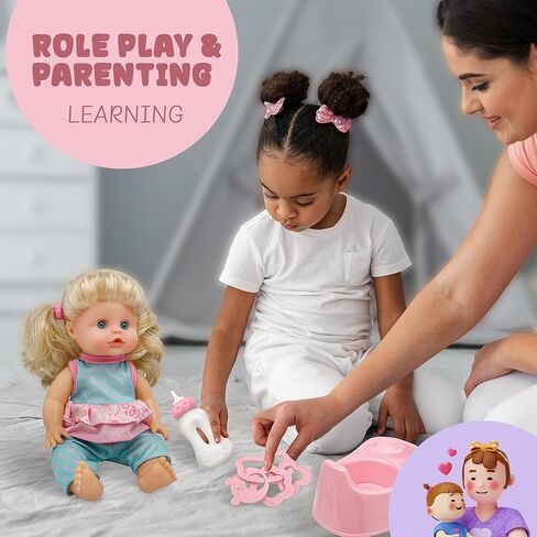 12 Inch Baby Doll- Interactive Talking Feeding Reborn Baby Dolls with Different Sounds and Accessories, Pretend Play Preschool Toys Gift for Girls 2 3 4 5+ Years Old in Saudi Arabia