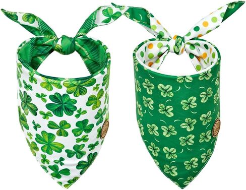CROWNED BEAUTY St Patricks Day Dog Bandanas Large 2 Pack, Clover Chic Set, Green Plaid Adjustable Triangle Reversible Holiday Scarves for Medium Large Extra Large Dogs Boy Girl Pets DB96-L in Saudi Arabia