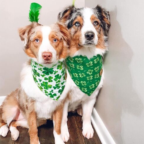 CROWNED BEAUTY St Patricks Day Dog Bandanas Large 2 Pack, Clover Chic Set, Green Plaid Adjustable Triangle Reversible Holiday Scarves for Medium Large Extra Large Dogs Boy Girl Pets DB96-L in Saudi Arabia