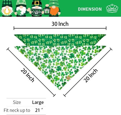 CROWNED BEAUTY St Patricks Day Dog Bandanas Large 2 Pack, Clover Chic Set, Green Plaid Adjustable Triangle Reversible Holiday Scarves for Medium Large Extra Large Dogs Boy Girl Pets DB96-L in Saudi Arabia