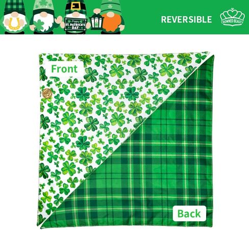 CROWNED BEAUTY St Patricks Day Dog Bandanas Large 2 Pack, Clover Chic Set, Green Plaid Adjustable Triangle Reversible Holiday Scarves for Medium Large Extra Large Dogs Boy Girl Pets DB96-L in Saudi Arabia