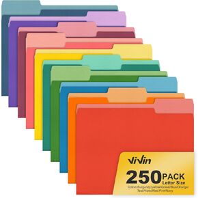 ViVin File Folder, 50 Pack Colored File Folders with 1/3-Cut Tabs, Fits 8.5 * 11 Letter Size Paper, Manilla Folders for Home Office School Documents(Multicolored)