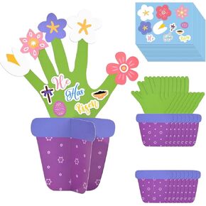 Sanixin 24 PCS Easter Jesus Handprint Flower Pott Kit He is Risen DIY Arts Kit Christian Flower Pot Hight
