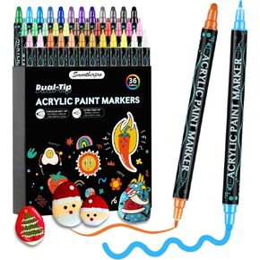 SMOOTHERPRO Acrylic Paint Markers, 24 Colors Dual Tip Acrylic Paint Pens for Wood, Canvas, Stone, Pumpkins, Rock Painting, Glass, Plastic, Ceramic, DIY Crafts Art Supplies