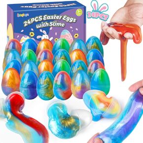Letapapa 24 Pcs Prefilled Eggs with Galaxy Slime for Easter Basket Stuffers Party Favors, Filled Easter Eggs with Slime Toys for Easter Egg Hunt, Easter Gifts, Classroom Rewards