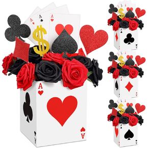 Zhanmai 4 Pcs Casino Favor Boxes 6.7 x 5.5 x 5.5 Inch Paper Poker Boxes Casino Table Decorations for Las Vegas Game Night Birthday Party Themed Centerpieces Decorations