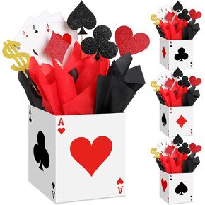 Zhanmai 4 Pcs Casino Favor Boxes 6.7 x 5.5 x 5.5 Inch Paper Poker Boxes Casino Table Decorations for Las Vegas Game Night Birthday Party Themed Centerpieces Decorations